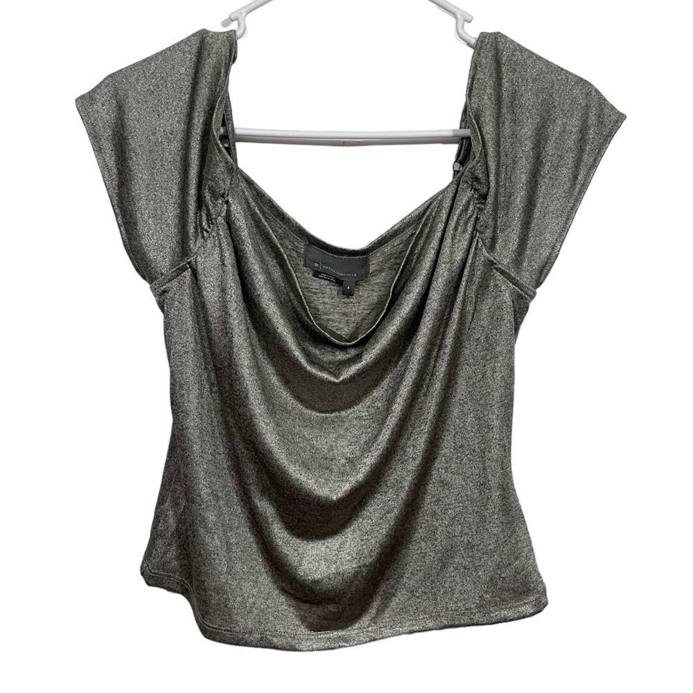 NWT Anthropologie Metallic Silver Off Shoulder Crop Top